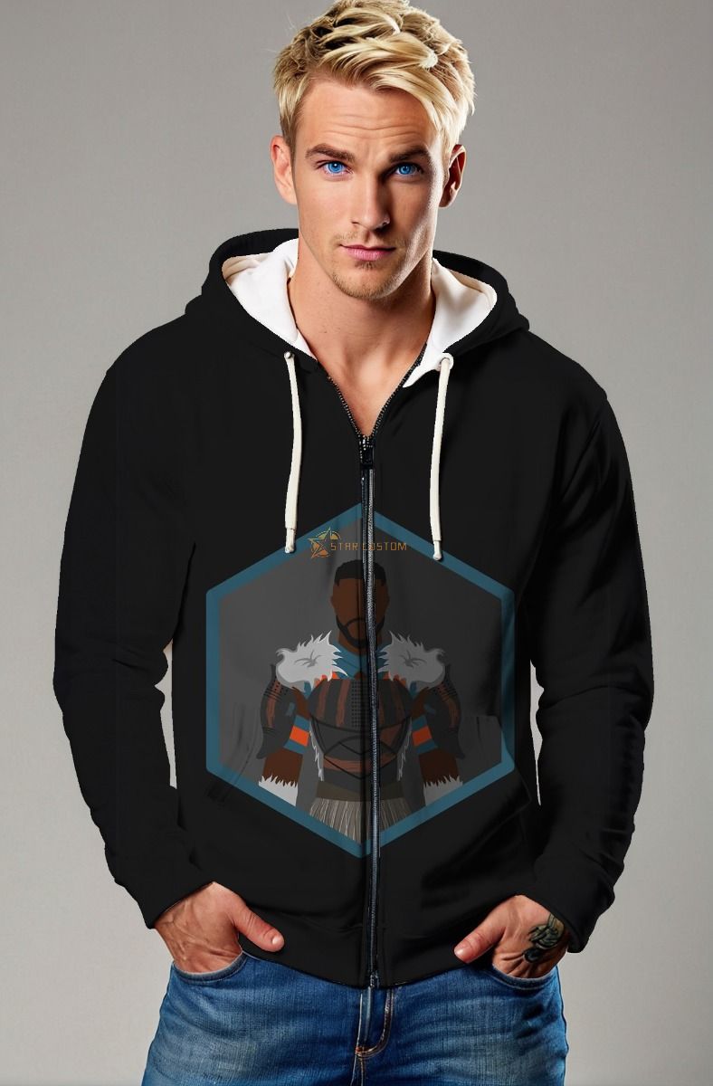 Black M’Baku Zip-Up Hoodie – Bold Armor Print