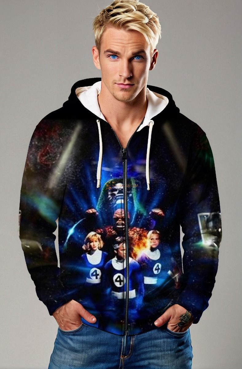 Black Fantastic Four Zip-Up Hoodie – Versatile Hero Wear