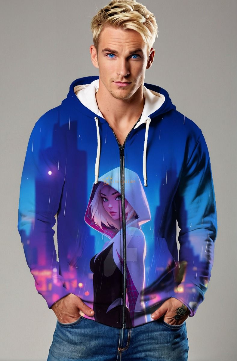 Blue Spider-Woman Zip-Up Hoodie – Sleek & Versatile Hero Gear