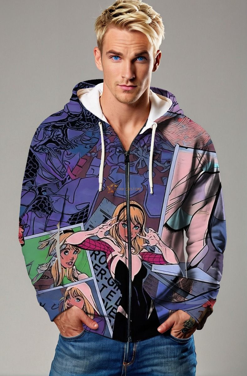 Purple Spider-Woman Zip-Up Hoodie – Stylish Superhero Layer