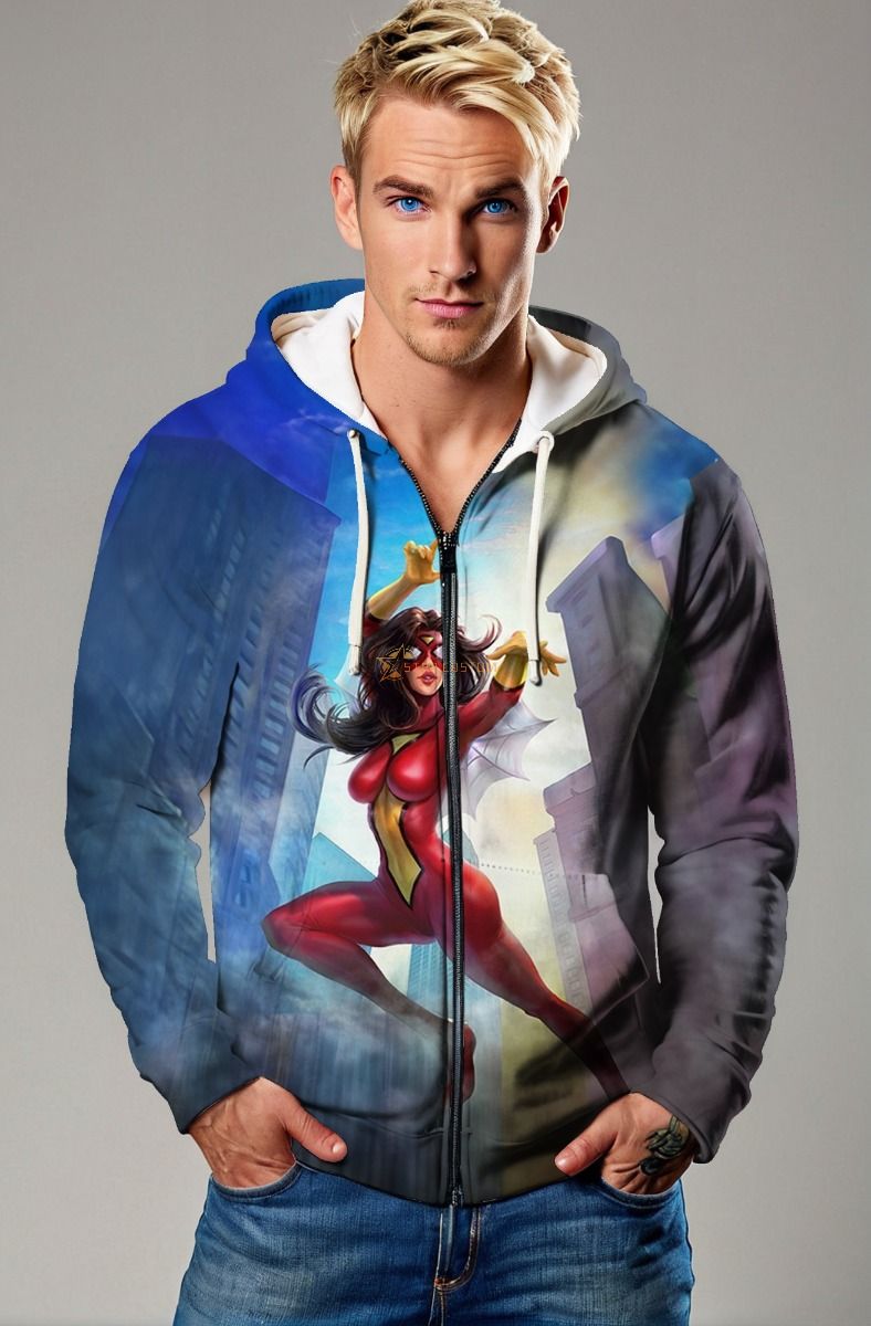 Jessica Drew / Spider-Woman Red Suit Zip-Up Hoodie – Classic Black Edition