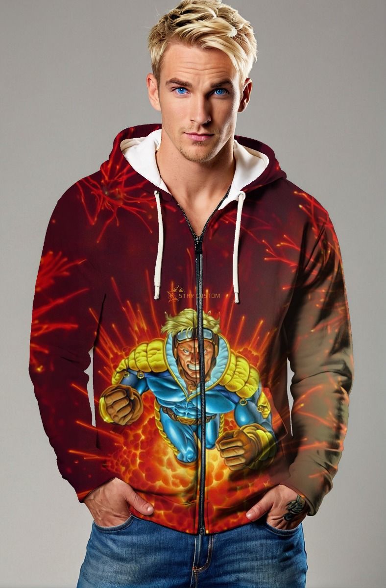 Inferno Red Cannonball 1995 X-Men Ultra Zip-Up Hoodie