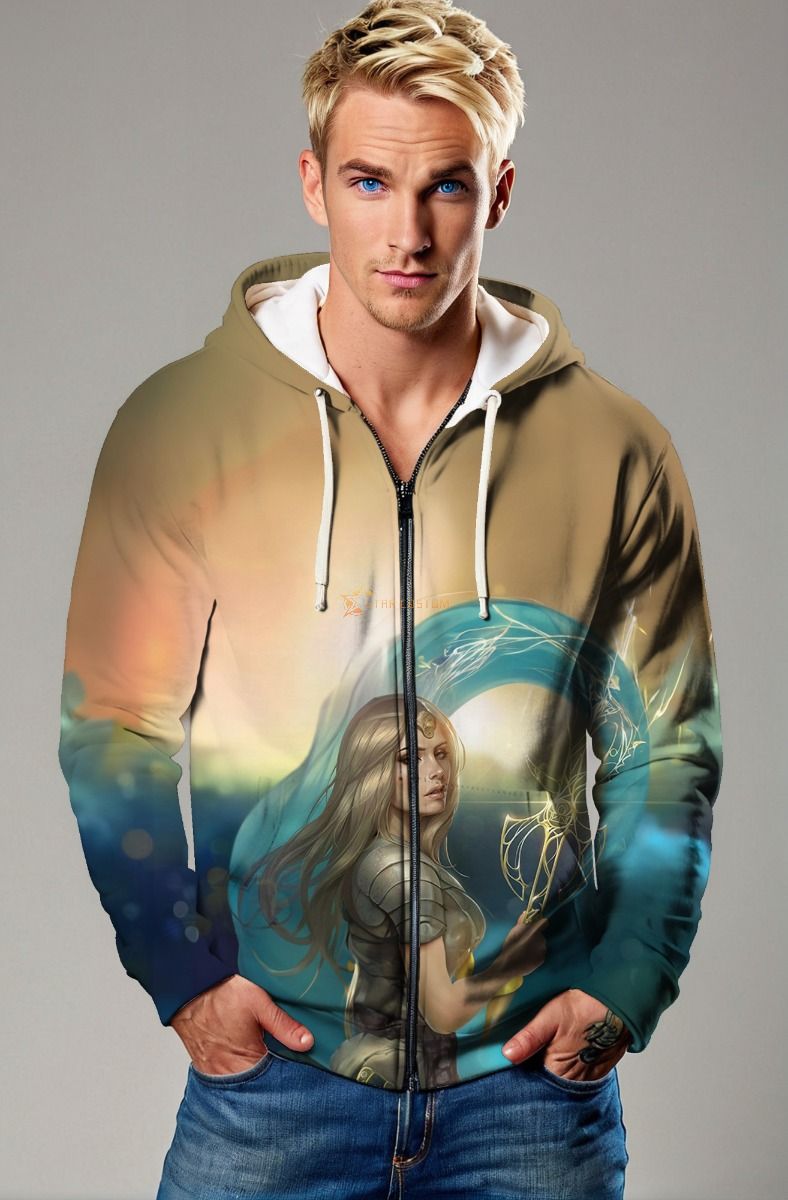 Embrace the goddess of war with this Thena zip-up hoodie, combining comfort and strength in one stunning design.
