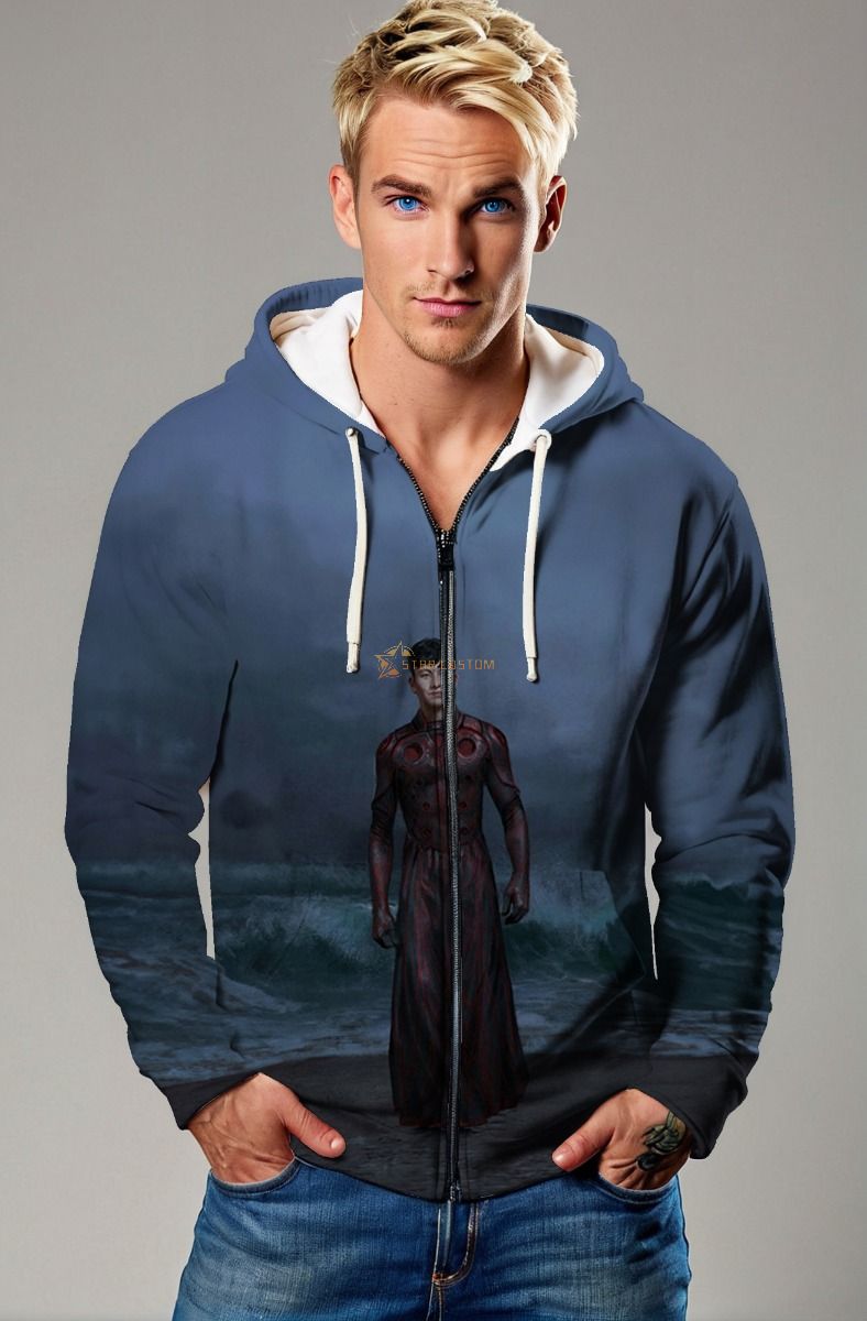 The Druig Zip-Up Hoodie showcases the powerful Eternal in a bold design