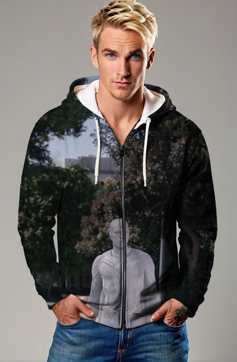 Show your allegiance to the powerful White Vision with this White Vision Zip-Up Hoodie