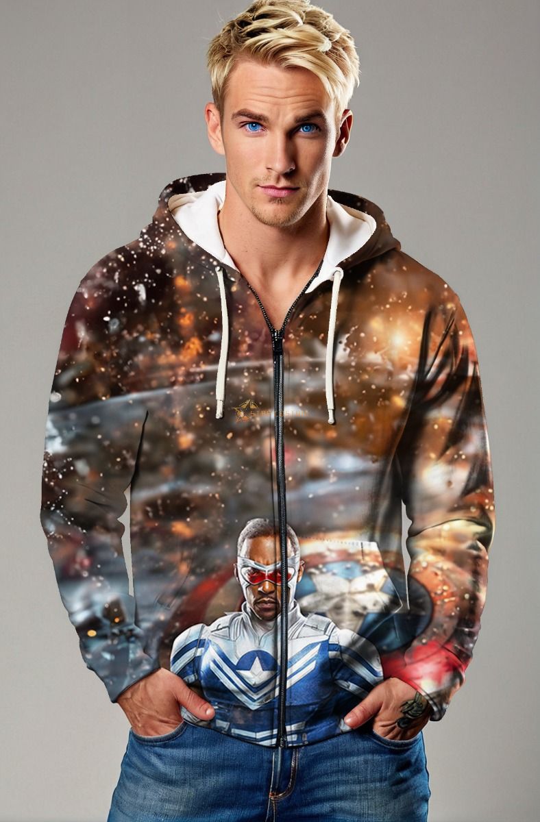 Stay stylish heroic in the Sam Wilson / Captain America Zip-Up Hoodie
