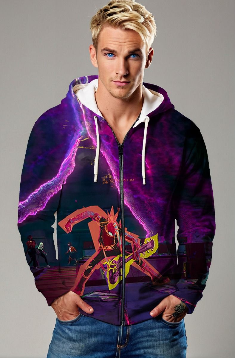 Hobie Brown Zip-Up Hoodie – Spider-Punk Rock Vibes