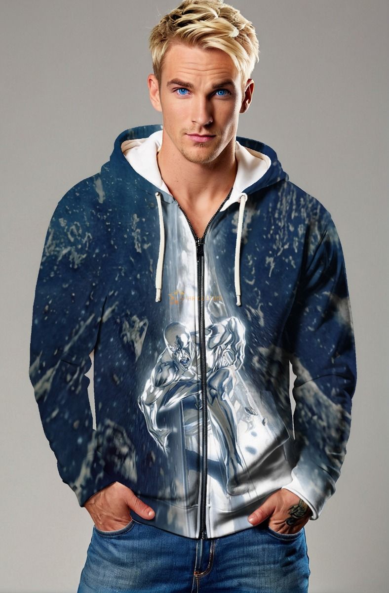 Silver Surfer (Norrin Radd) Zip-Up Hoodie - Cosmic Energy in Motion