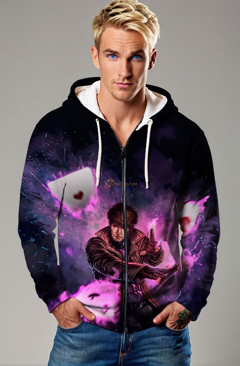 Gambit (Remy LeBeau) Zip-Up Hoodie - Cards of Kinetic Power