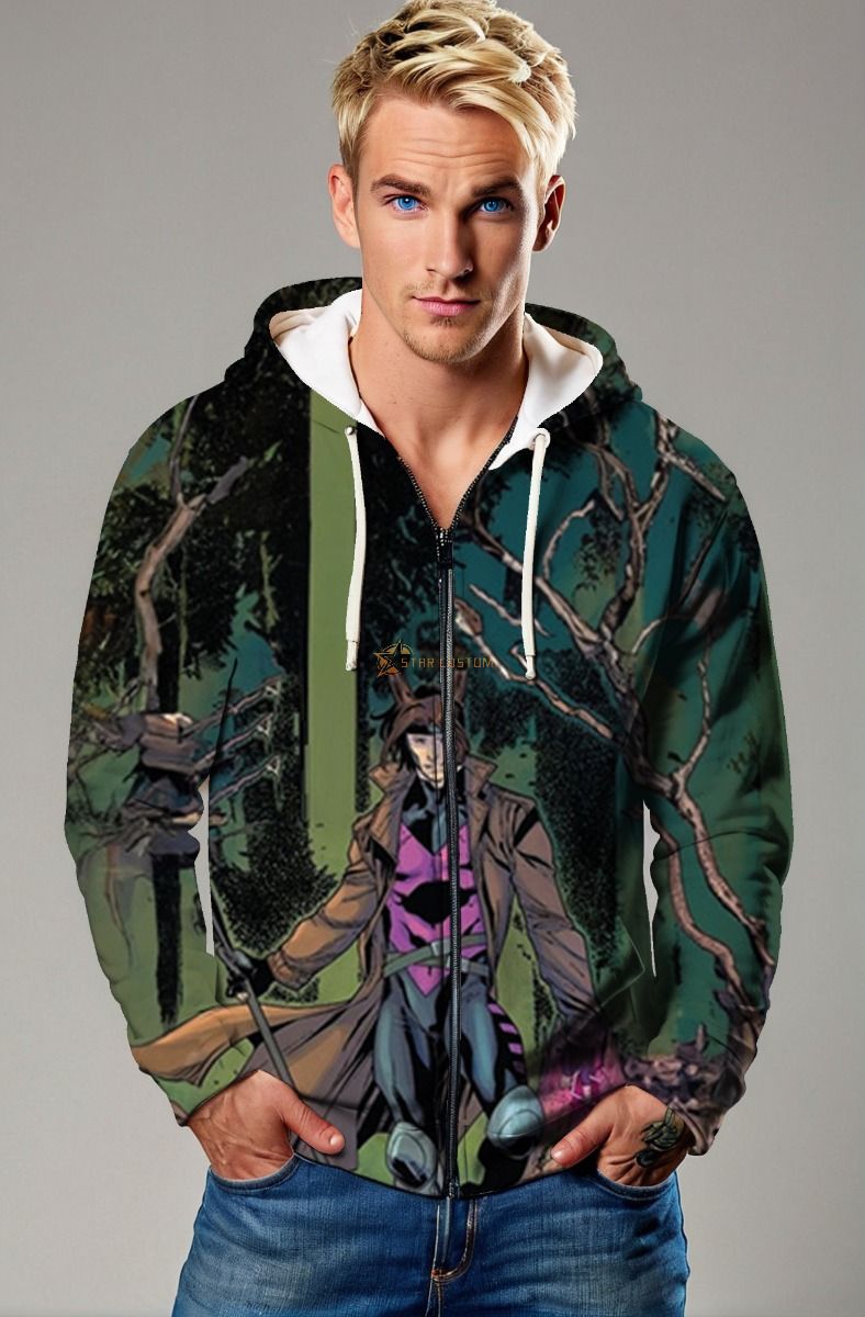 Gambit (Remy LeBeau) Zip-Up Hoodie - Ready to Unleash Power