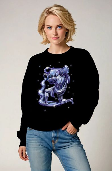 Aquarius Guardian Unisex Sweatshirts with Cosmic Starry Design in Black
