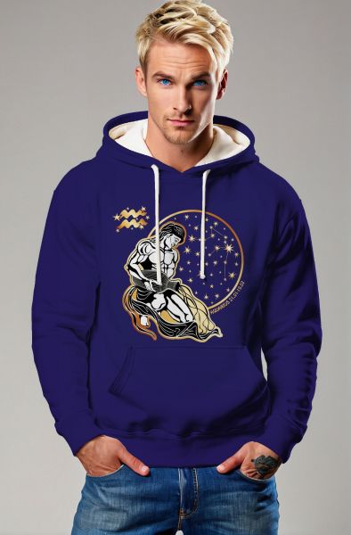 Aquarius Star Sign Unisex Hoodies in Purple with Uranus Emblem
