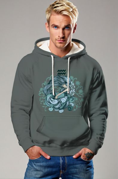 Aquarius Hoodies Green Unisex Cartoon Style Helen with Water Jug Graphic