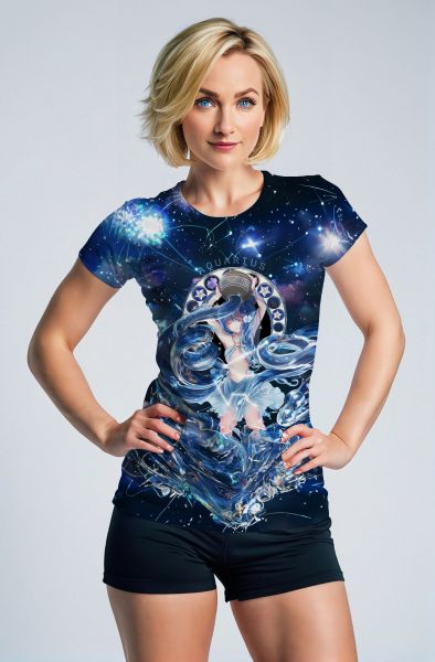 Aquarius Myth Girl Unisex T-Shirts with Blue Starry Sky Design
