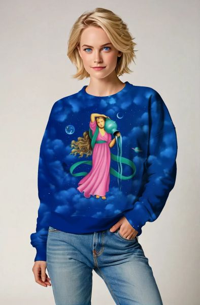 Aquarius Goddess Alcmene Green Ribbon Cloud Sky Blue Unisex Sweatshirt