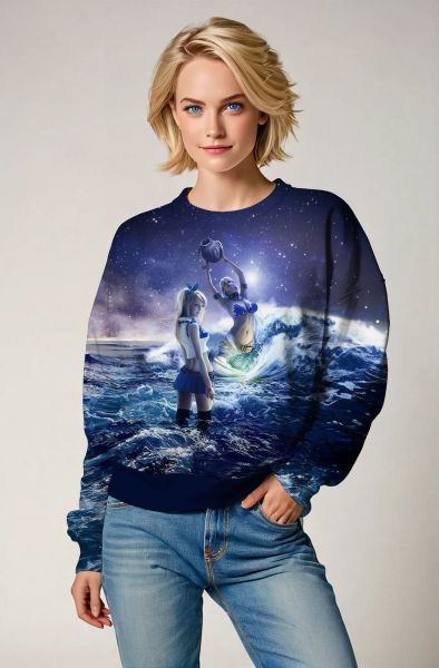 Aquarius Goddess Unisex Sweatshirt with Purple Starry Sea Background