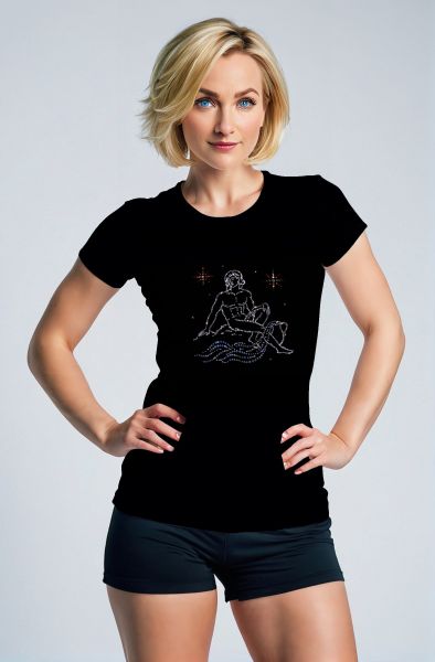 Aquarius Uranus Mythology Bubble Graphic Unisex Black T-Shirts