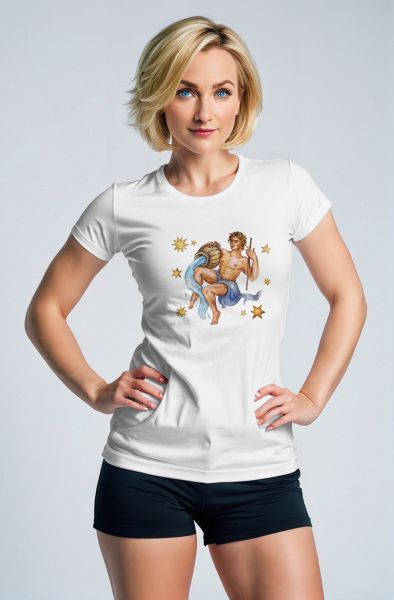 Aquarius Watercolor Mythical Tee with Celestial Accents on White