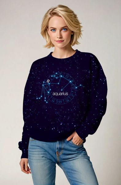 Aquarius Starry Night Sky Unisex Sweatshirt in Blue