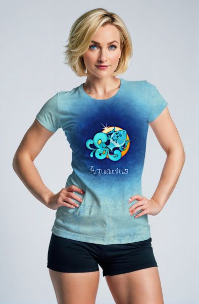 Aquarius Gradient Blue Unisex T-Shirts with White Symbol Design