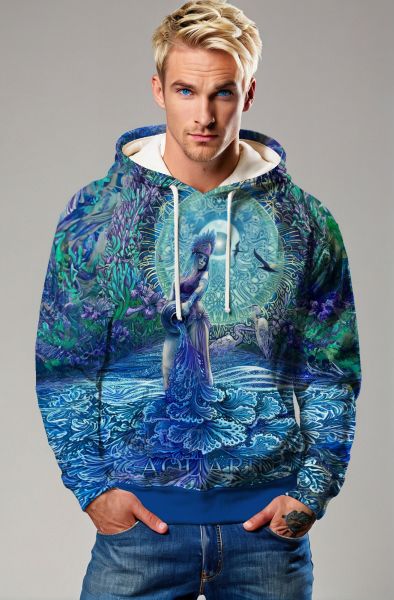 Aquarius Guardian Unisex Hoodies with Alcmene's Garden Flow Design in Blue