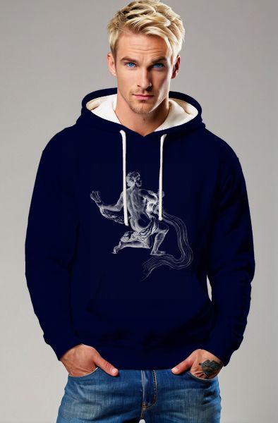 Aquarius Guardian Hephaestus Graphic Unisex Hoodie in Deep Blue