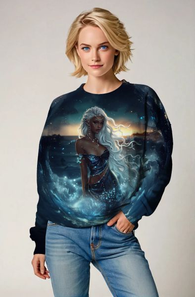 Aquarius Zodiac Collection: Goddess of the Waves - The Ocean Empress Hoodie, Sweatshirt, Zip-Up, T-Shirt-Sweatshirt