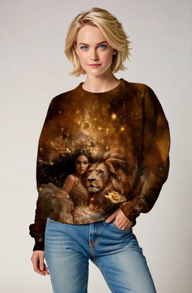 Cosmic Lioness: The Golden Roar Hoodie, Sweatshirt, Zip-Up, T-Shirt-Sweatshirt