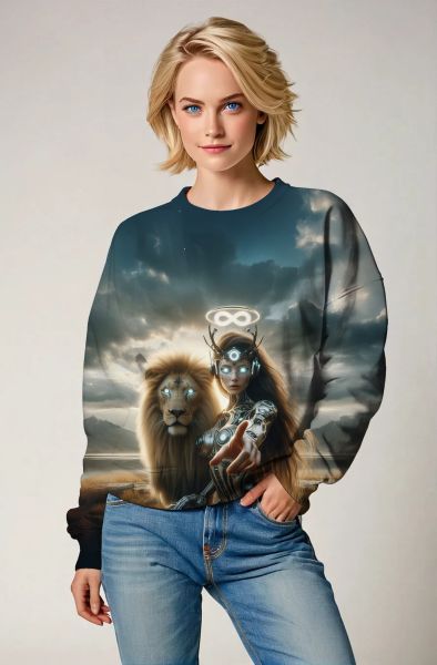 Infinite Majesty: The Cyber Lioness Hoodie, Sweatshirt, Zip-Up, T-Shirt-Sweatshirt