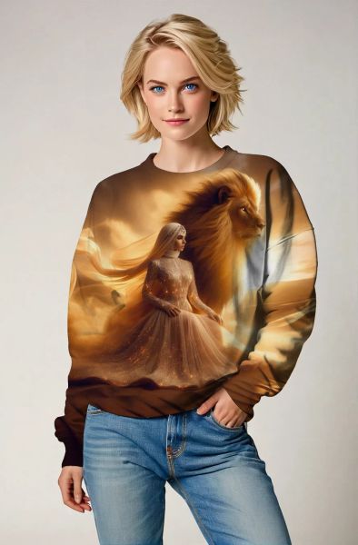 Radiant Lioness: The Majestic Embrace Hoodie, Sweatshirt, Zip-Up, T-Shirt-Sweatshirt