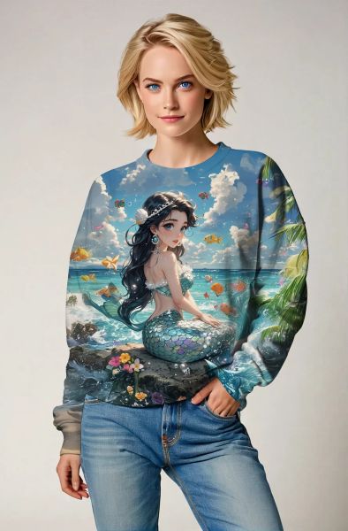 Ocean's Embrace: The Serene Mermaid Hoodie, Sweatshirt, Zip-Up, T-Shirt-Sweatshirt