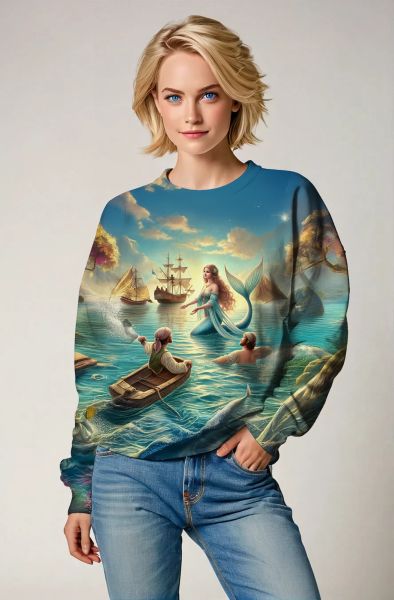 Sailing Through Pisces: The Mystical Mermaid's Encounter-Sweatshirt