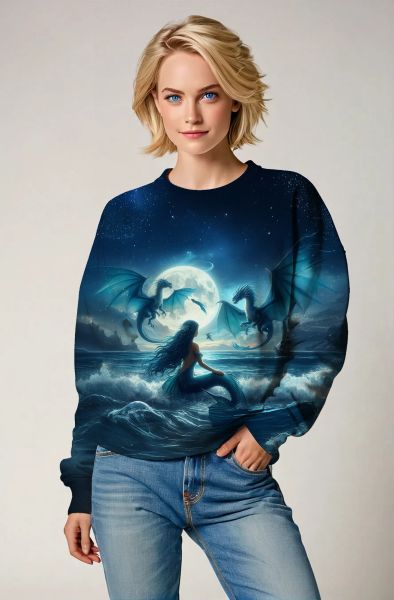 Mystic Moonlight: The Pisces Mermaid and the Dragon's Dance Hoodie, Sweatshirt, Zip-Up, T-Shirt-Sweatshirt