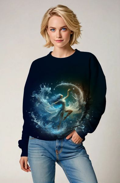 Aquarius Zodiac Collection: Celestial Dance - The Lunar Stream Hoodie, Sweatshirt, Zip-Up, T-Shirt-Sweatshirt