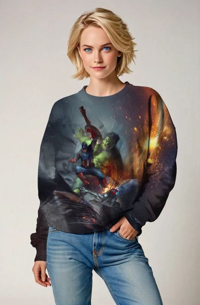 Dark Gray Avengers Battle Scene Crewneck Sweatshirt