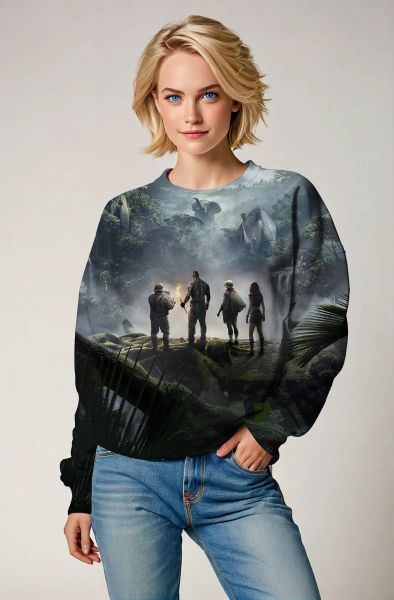 Dark Green Jungle Adventure Graphic Sweatshirt