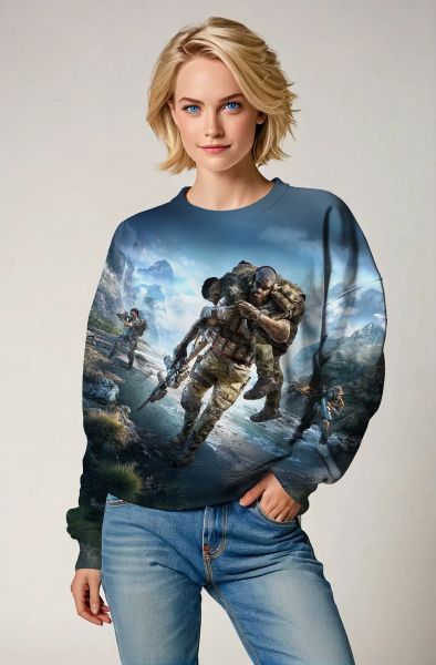 Blue‑Black Tactical Rescue Graphic Sweatshirt