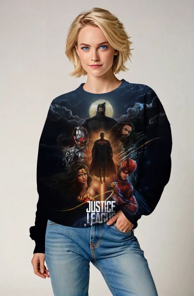  Dark Blue Justice League Graphic Sweatshirt