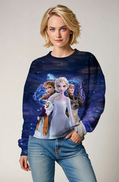 Dark Blue Frozen Characters Graphic Sweatshirt