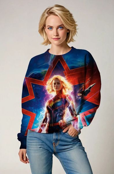 Captain Marvel Graphic Apparel – Vibrant Red & Blue Sweatshirt