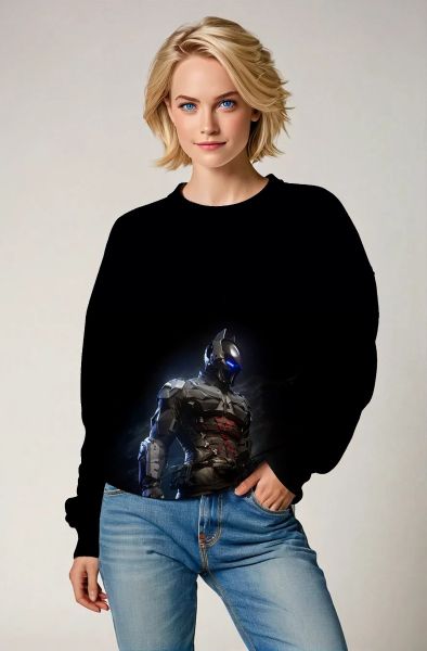 Black Futuristic Knight Crewneck Sweatshirt – Modern Hero Appeal