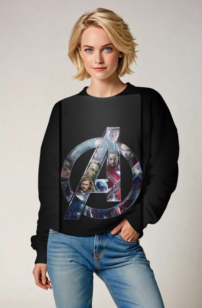 Black Avengers Emblem Crewneck – Minimalist Hero Panel