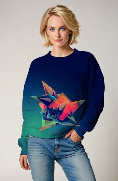 Blue Teal Crewneck Sweatshirt – Crystal Prism Abstract Art