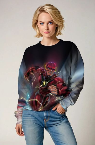 Flash Surge Crewneck Sweatshirt – Deep Black with Red & Yellow Energy