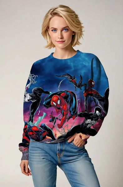 Spider-Man Into the Spider-Verse Team Battle Skyline Marvel Design Crewneck Sweatshirt