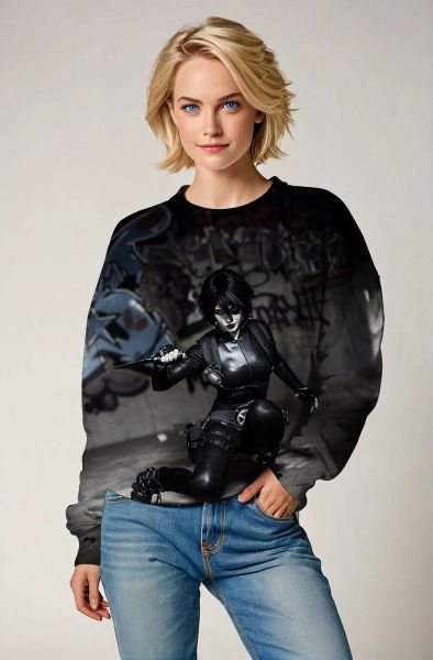 Deadpool Domino Casting Graphic Crewneck Sweatshirt - Bold Black & White Design
