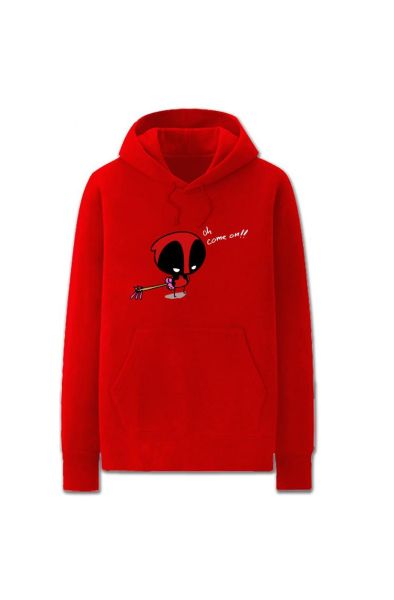 Solid Color Super Hero Deadpool Cartoon Style Cute Deadpool Hoodie Solid-Red