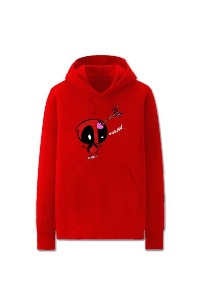 Super Cute Solid Color Deadpool Cartoon Style Funny Deadpool Hoodie Solid-Red