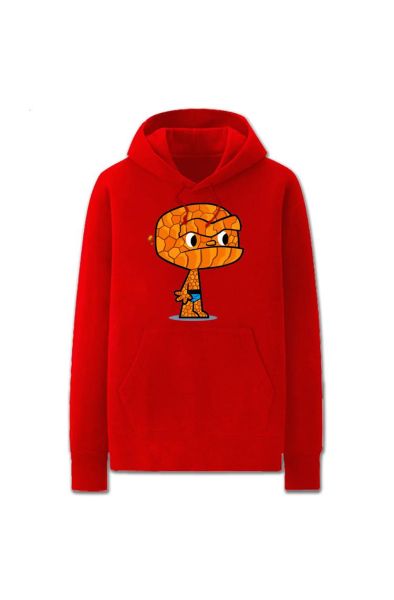 Solid Color Stone Man Cartoon Style Fantastic Four Hoodie Solid-Red