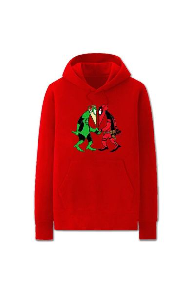 Solid Color Funny Green Lantern and Deadpool Cartoon Style Solid Color Funny Green Hoodie Solid Green-Red